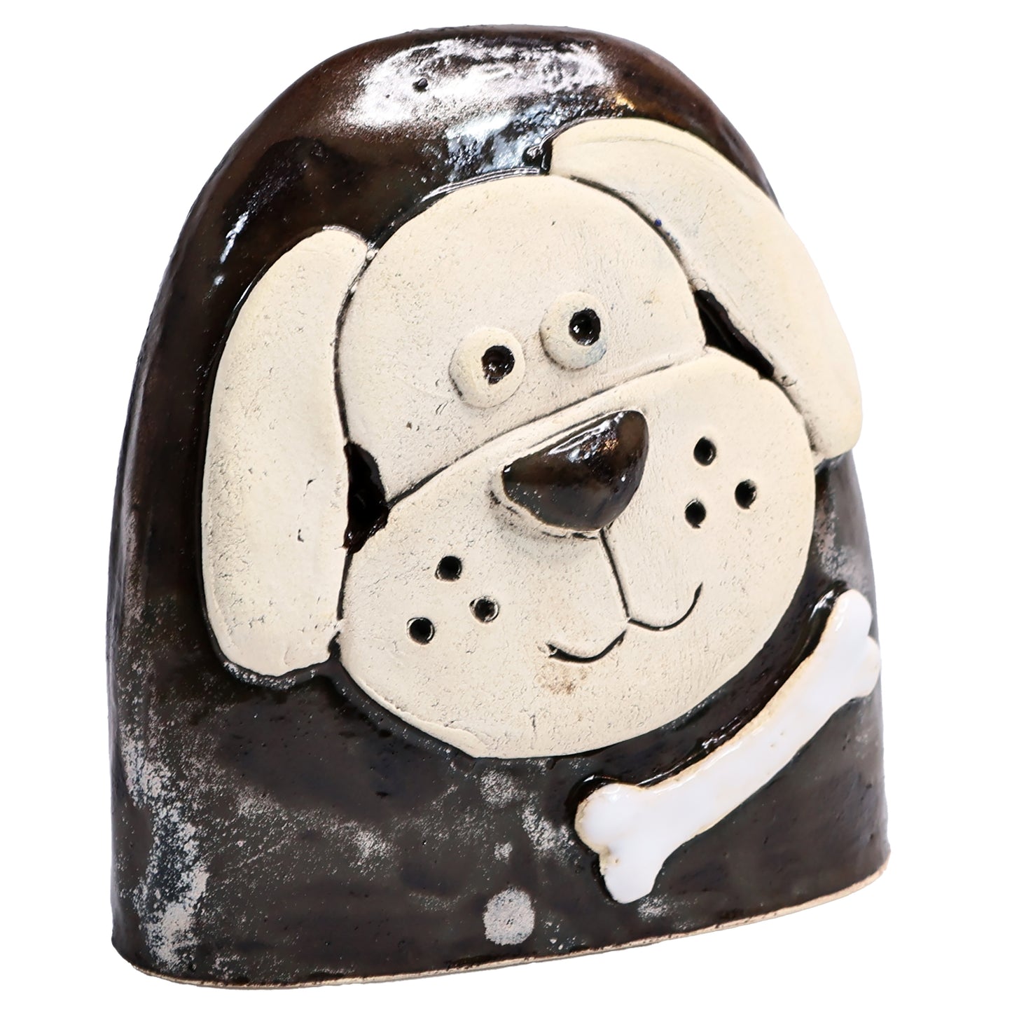 Charming Character of Handmade Ceramic Dog with Bone
