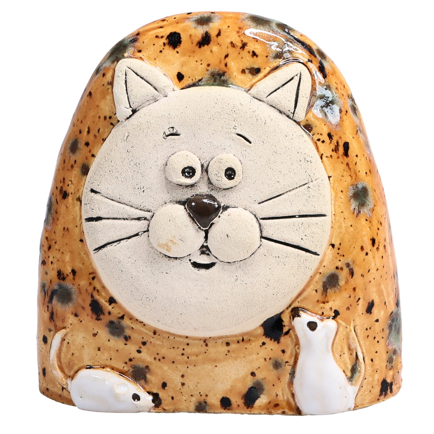 Charming Character of Handmade Ceramic Cat with Mice