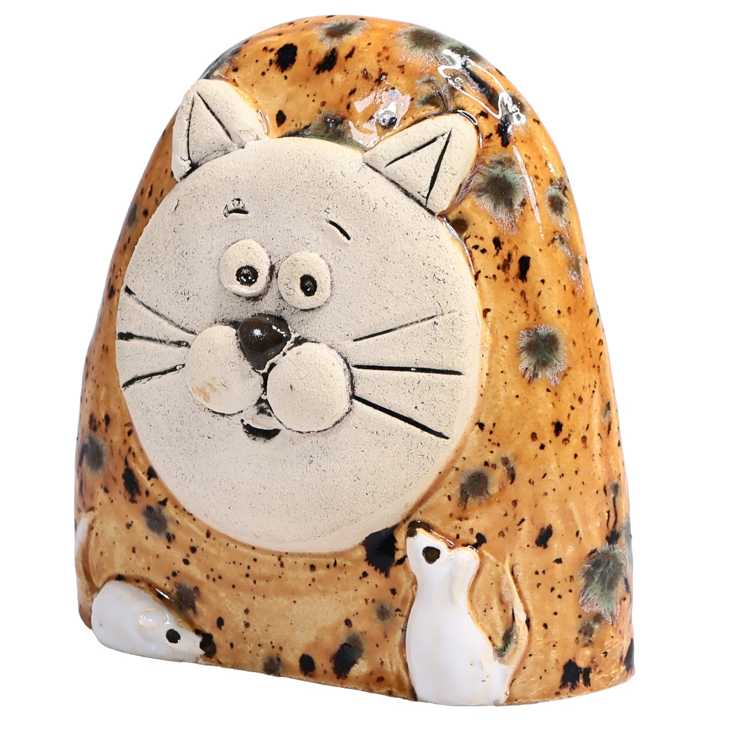 Charming Character of Handmade Ceramic Cat with Mice