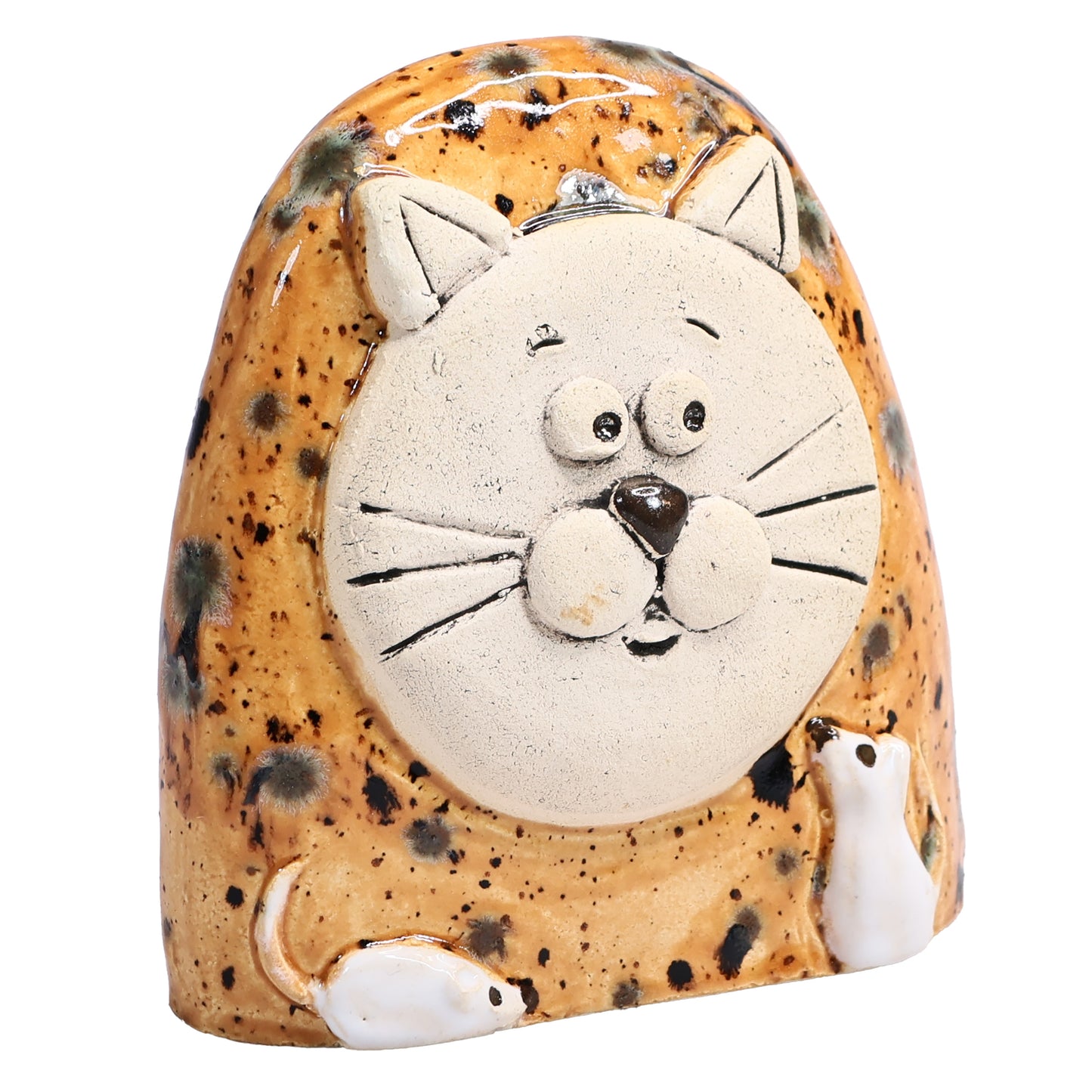 Charming Character of Handmade Ceramic Cat with Mice
