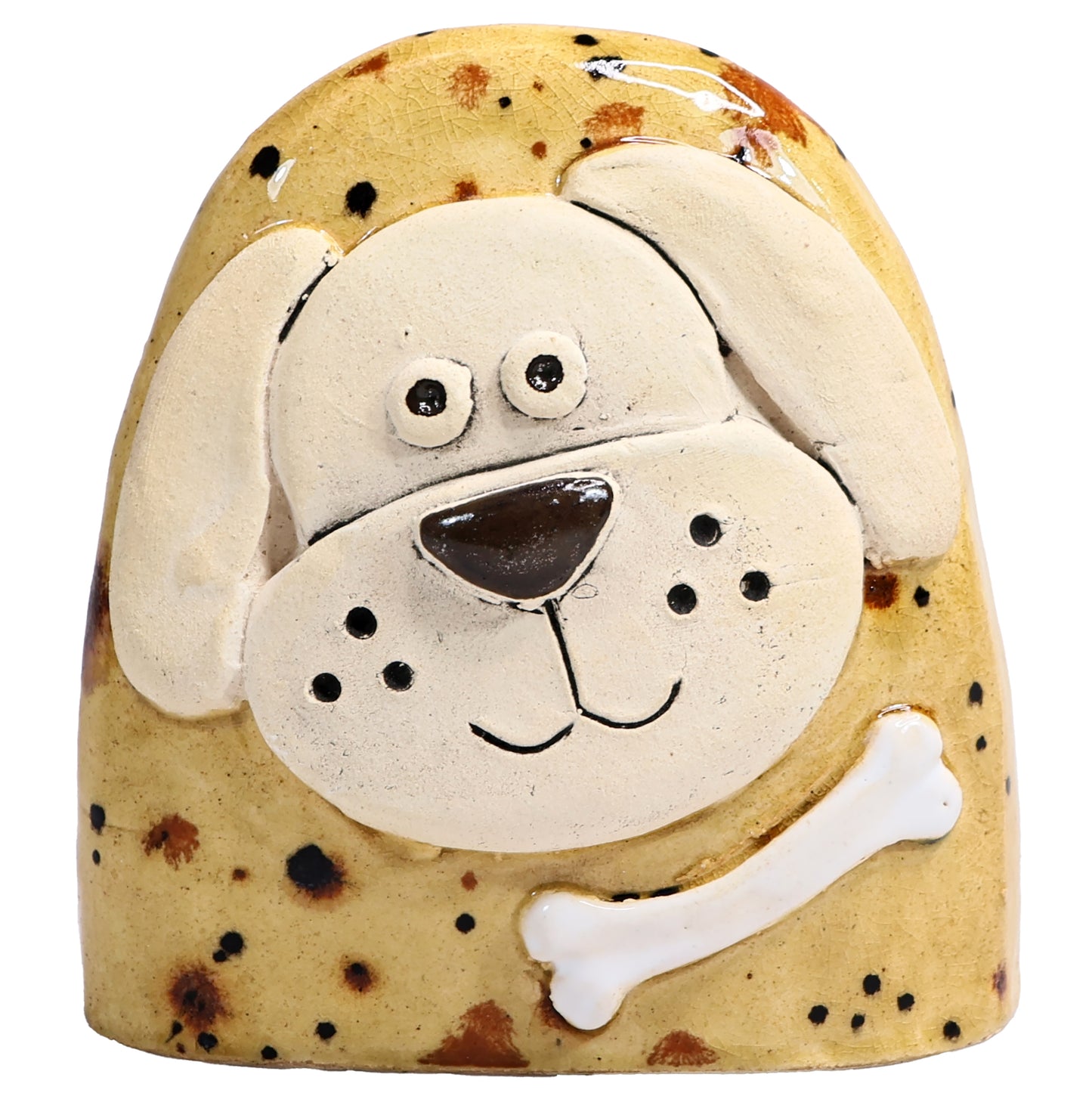 Charming Character of Handmade Ceramic Dog with Bone