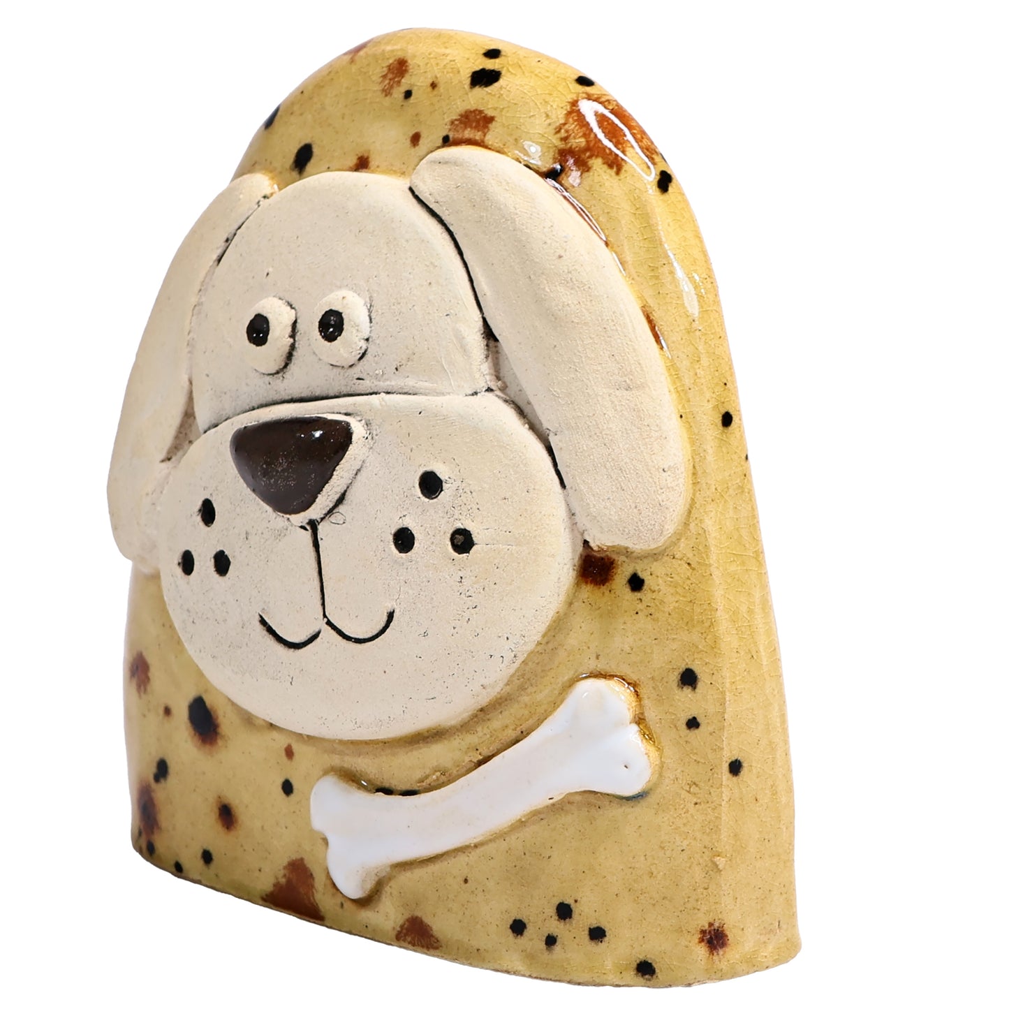 Charming Character of Handmade Ceramic Dog with Bone