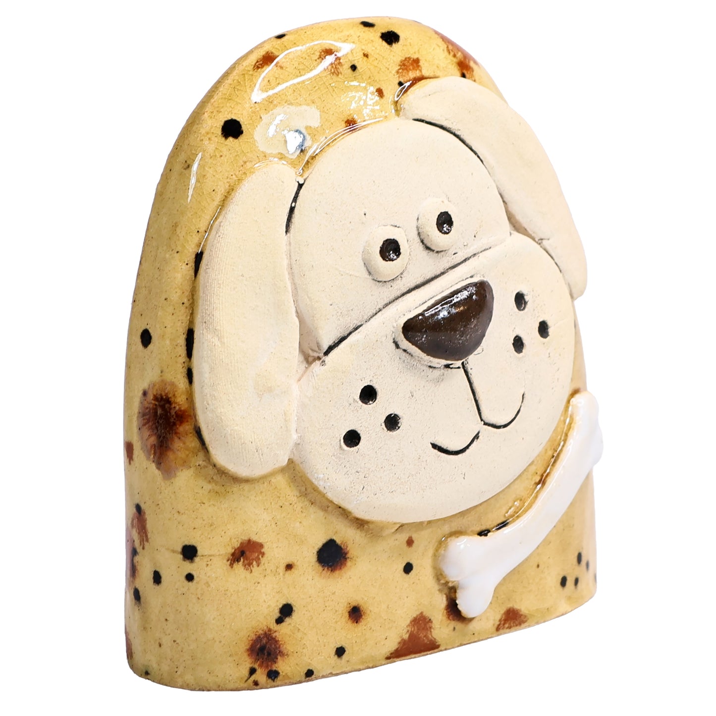 Charming Character of Handmade Ceramic Dog with Bone