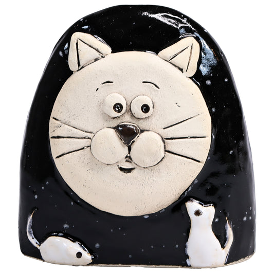 Charming Character of Handmade Ceramic Cat with Mice