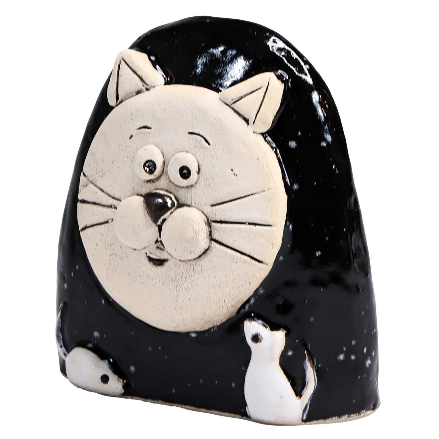 Charming Character of Handmade Ceramic Cat with Mice