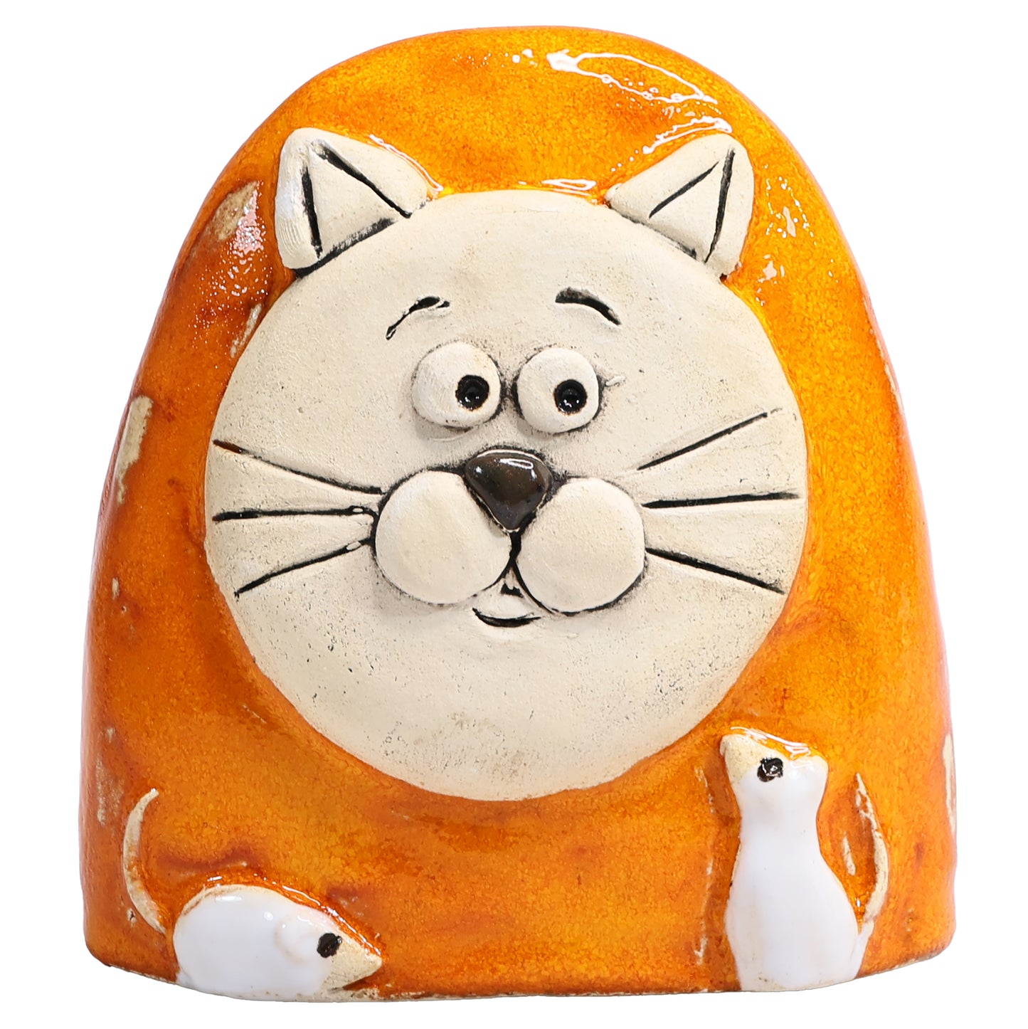 Charming Character of Handmade Ceramic Cat with Mice