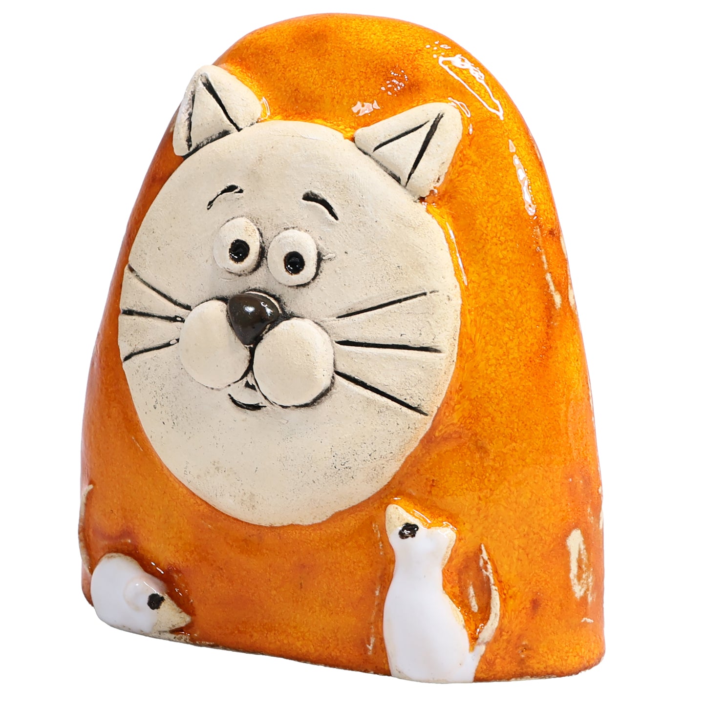 Charming Character of Handmade Ceramic Cat with Mice