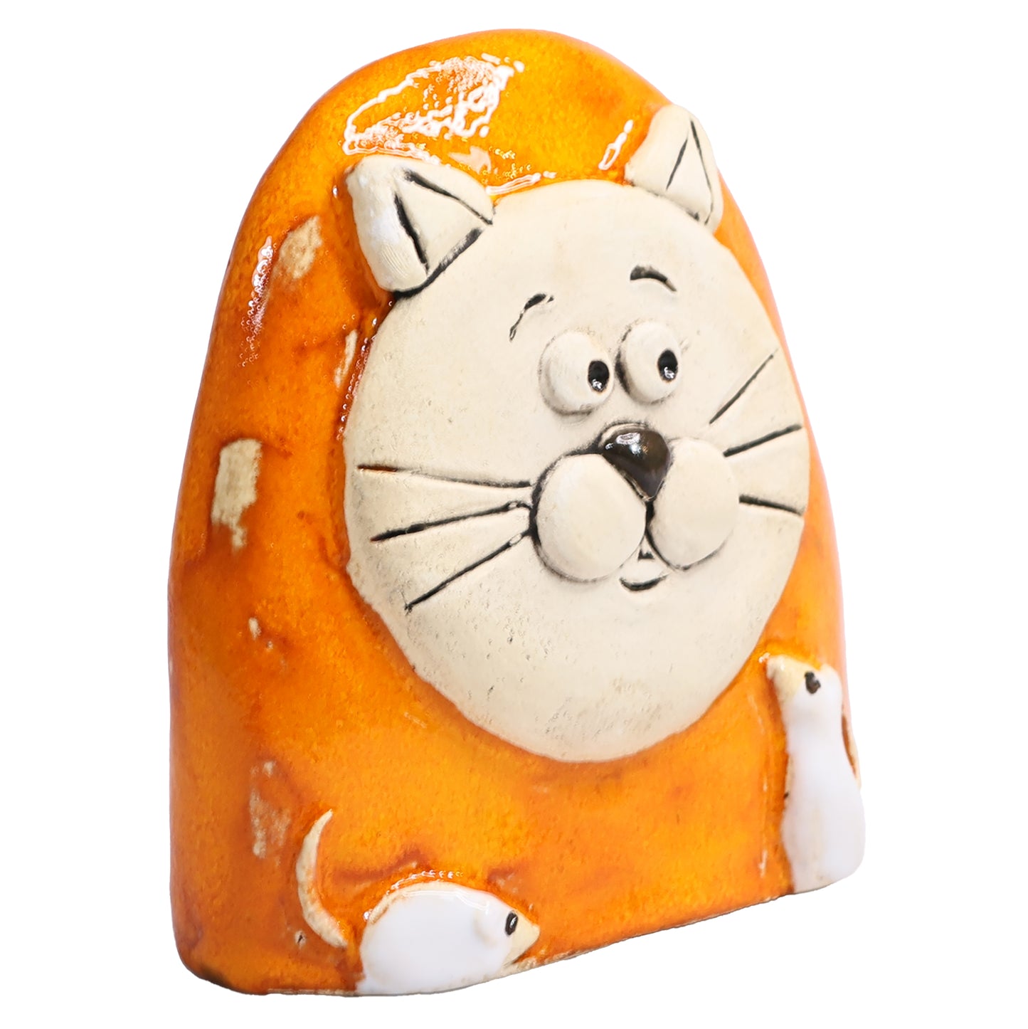 Charming Character of Handmade Ceramic Cat with Mice