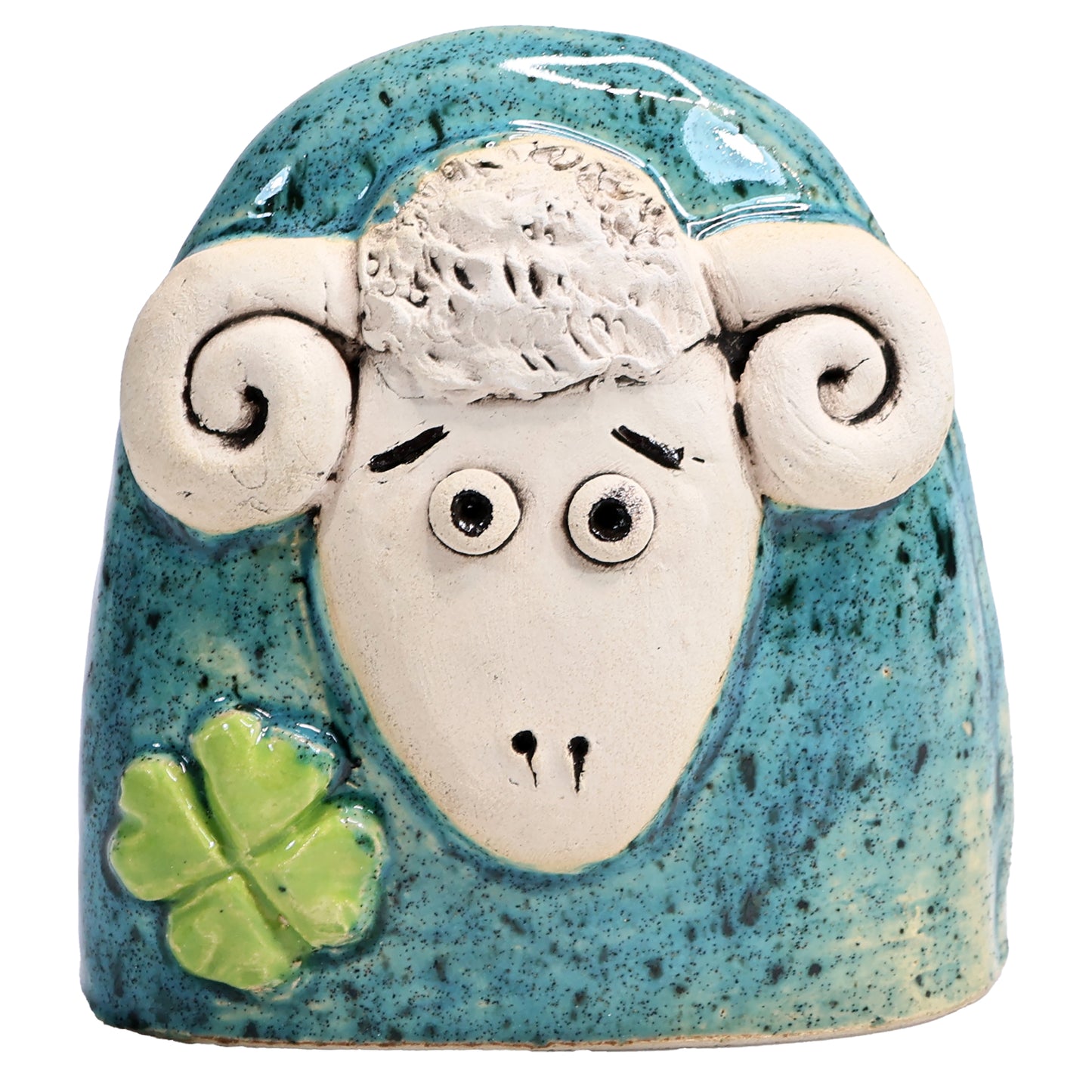Charming Ceramic Ram with Four-Leaf Clover