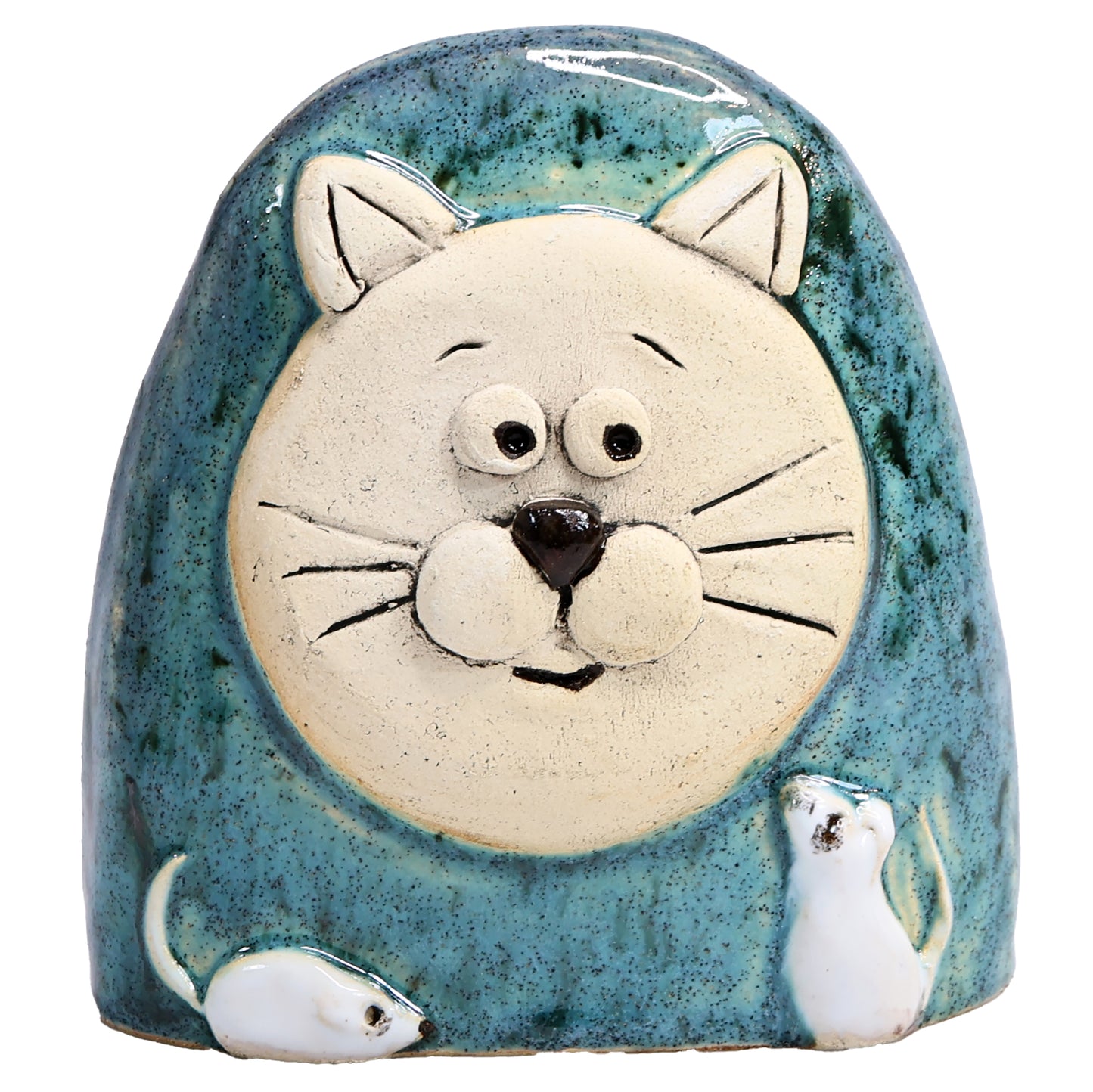 Charming Character of Handmade Ceramic Cat with Mice