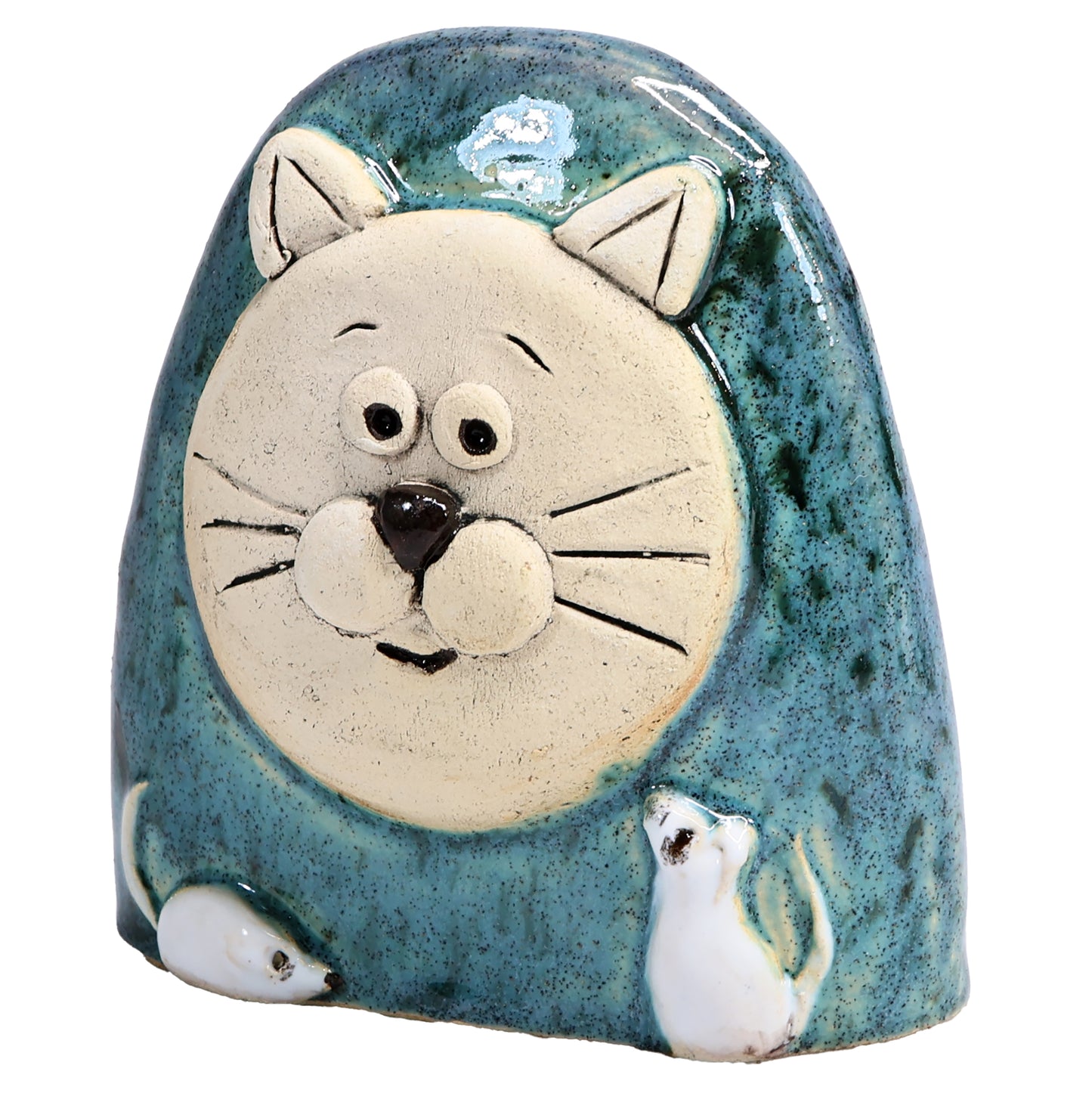 Charming Character of Handmade Ceramic Cat with Mice