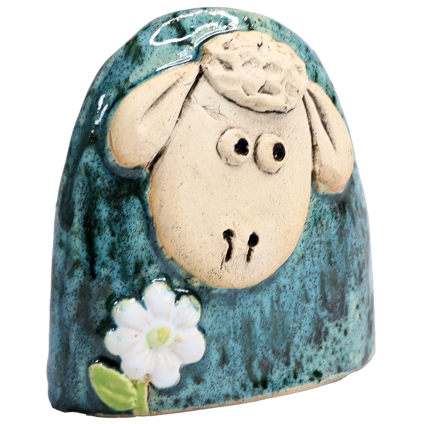 Charming Character of Handmade Ceramic Sheep with Flower