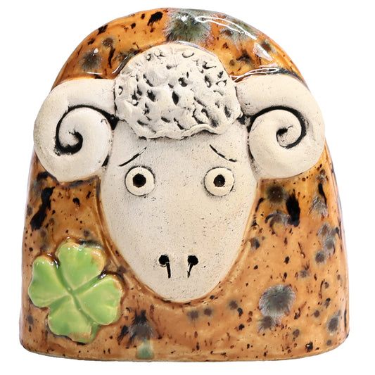 Charming Ceramic Ram with Four-Leaf Clover