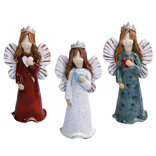 Handmade Ceramic Birthday Angels with Heart and Crown