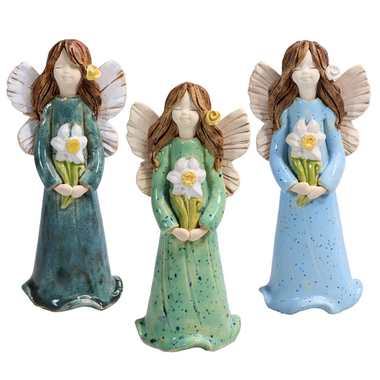 Handmade Ceramic Angel Holding White Daisy
