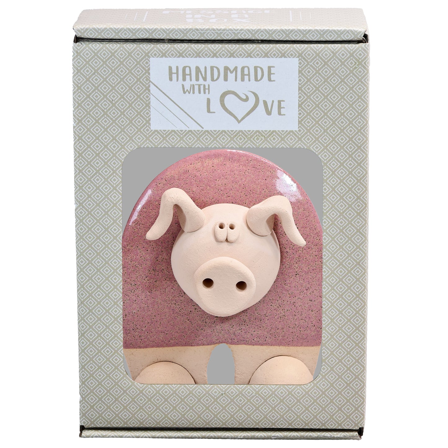 Handmade Ceramic Flat Pig Figurine in Turquoise, Pink, Terracotta Orange