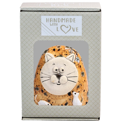 Charming Character of Handmade Ceramic Cat with Mice