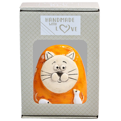 Charming Character of Handmade Ceramic Cat with Mice