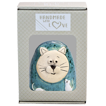 Charming Character of Handmade Ceramic Cat with Mice