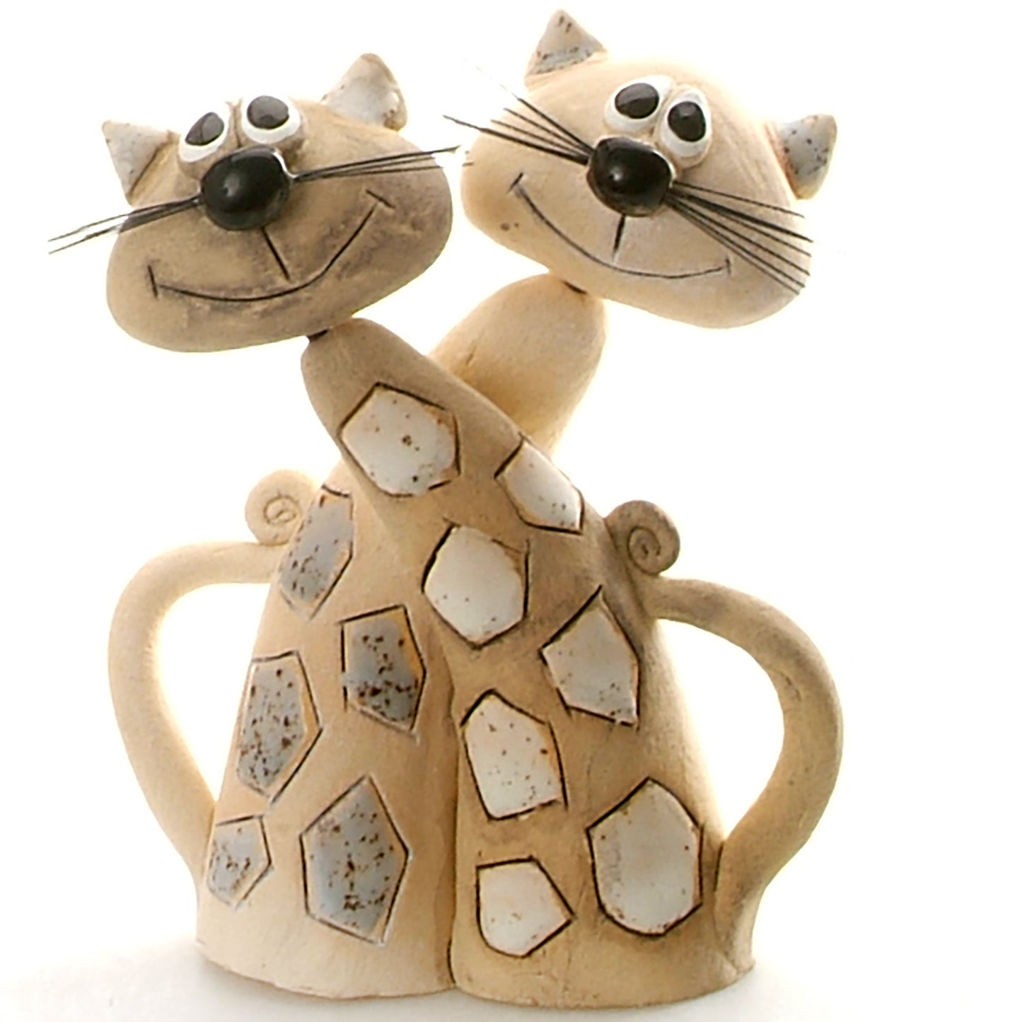 Handmade Ceramic White & Grey Patchy Cat Pair