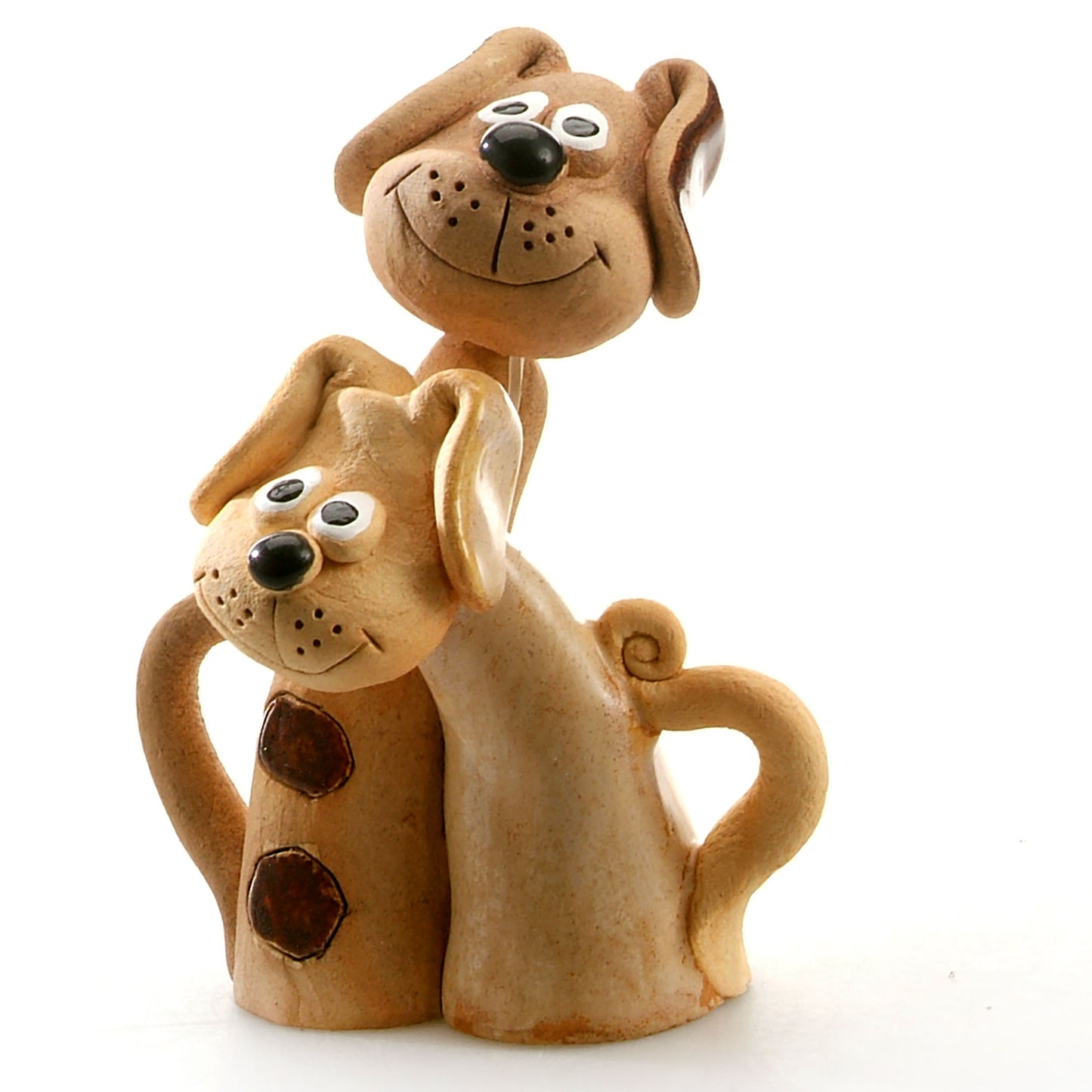 Handmade Ceramic Patchy Brown & Beige Dog Pair