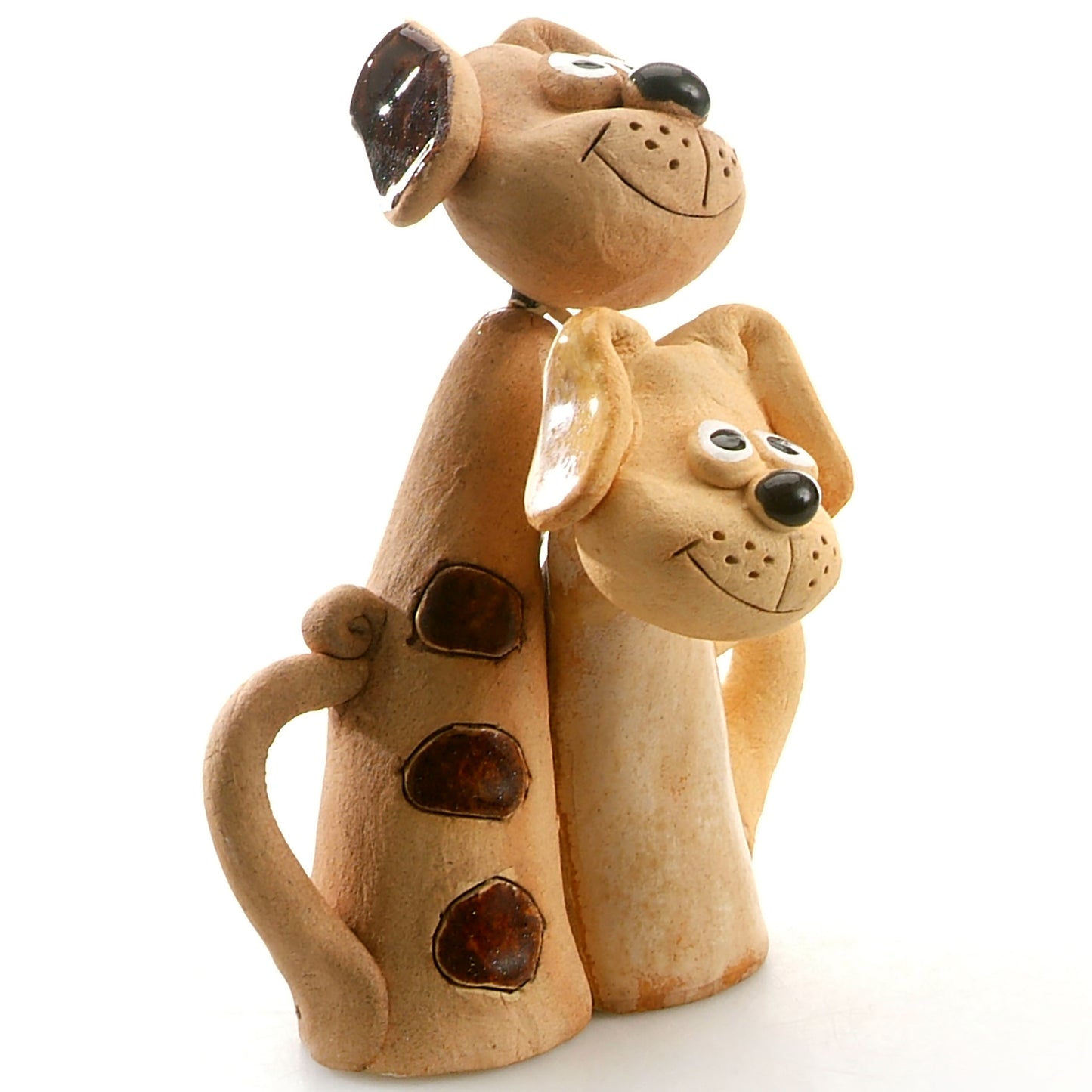 Handmade Ceramic Patchy Brown & Beige Dog Pair