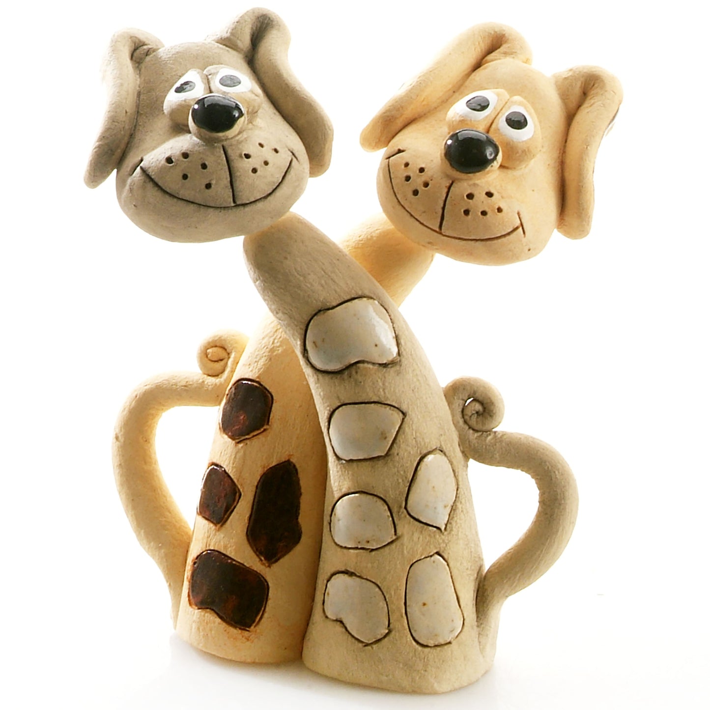 Handmade Ceramic Patchy Brown & White Dog Pair