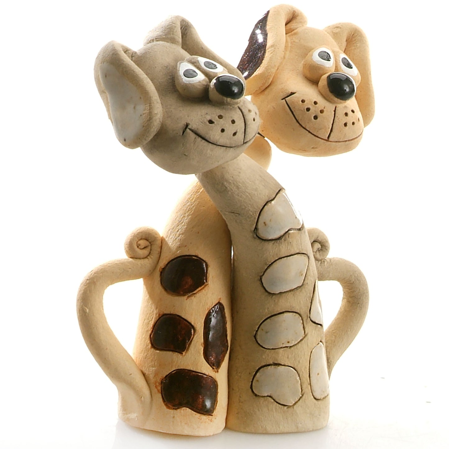 Handmade Ceramic Patchy Brown & White Dog Pair