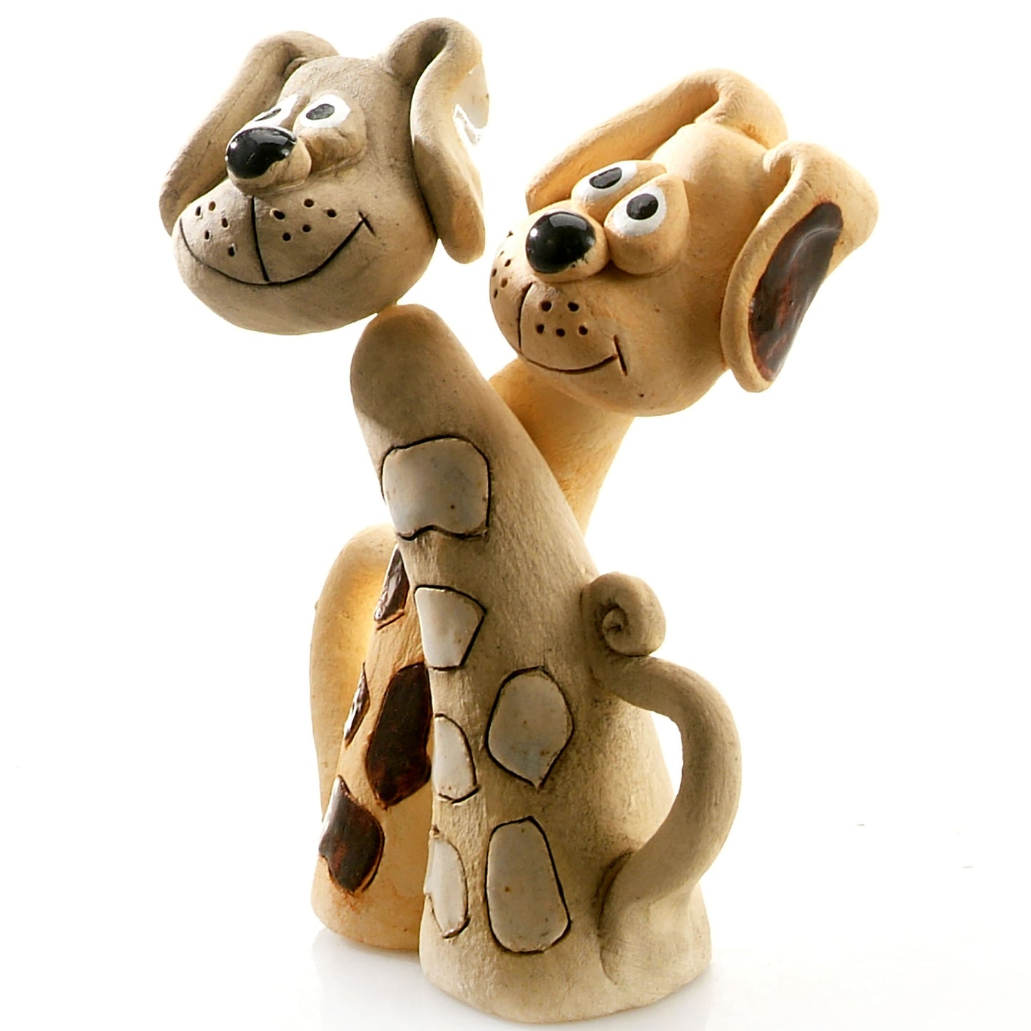 Handmade Ceramic Patchy Brown & White Dog Pair