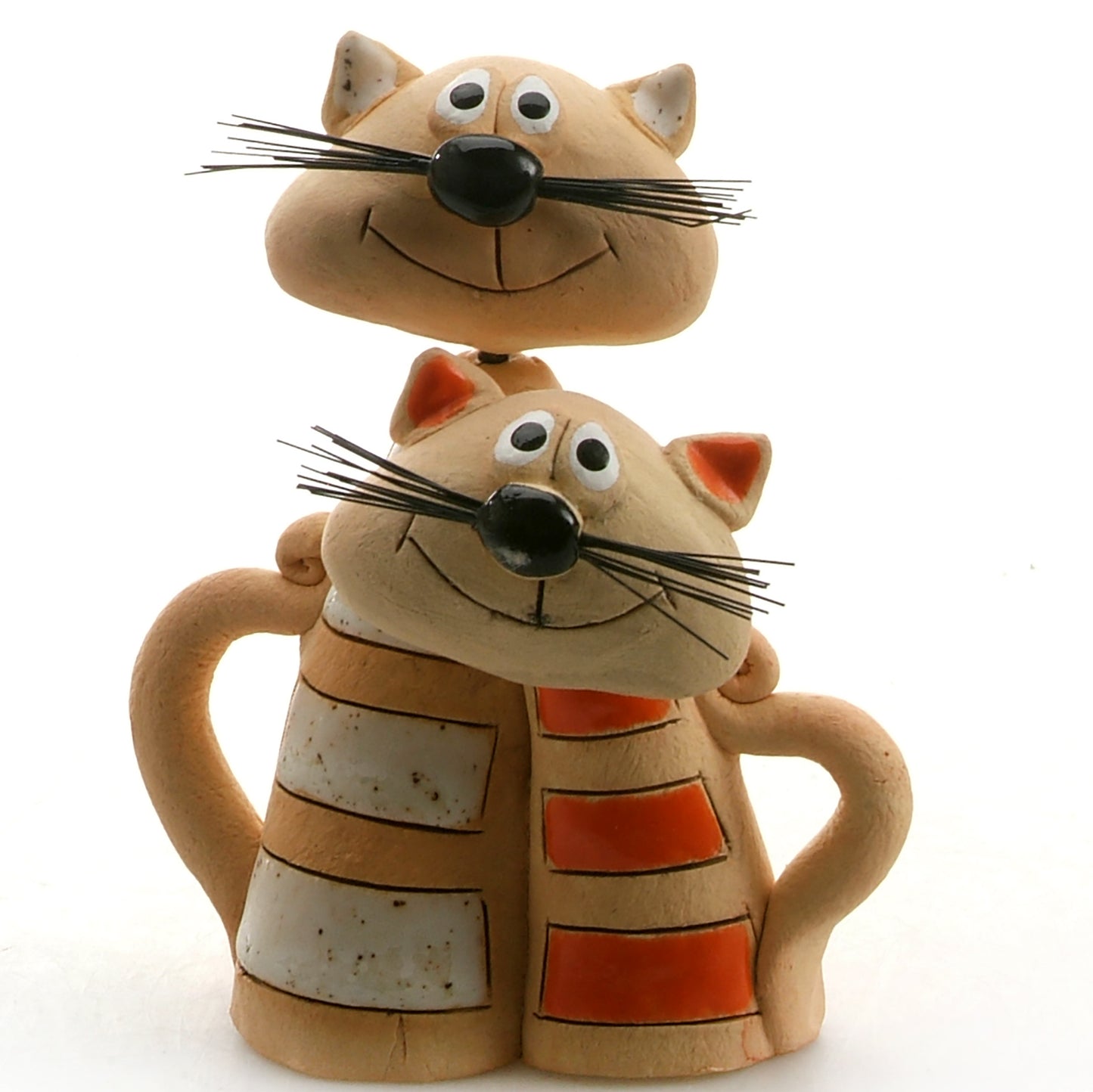 Handmade Ceramic White & Ginger Stripey Cat Pair