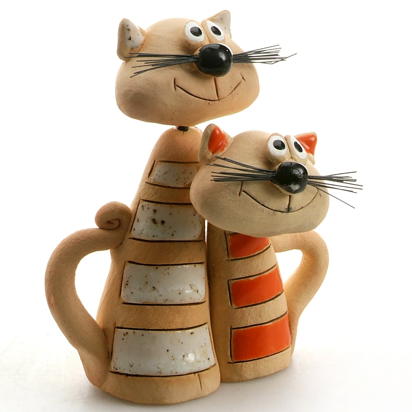 Handmade Ceramic White & Ginger Stripey Cat Pair