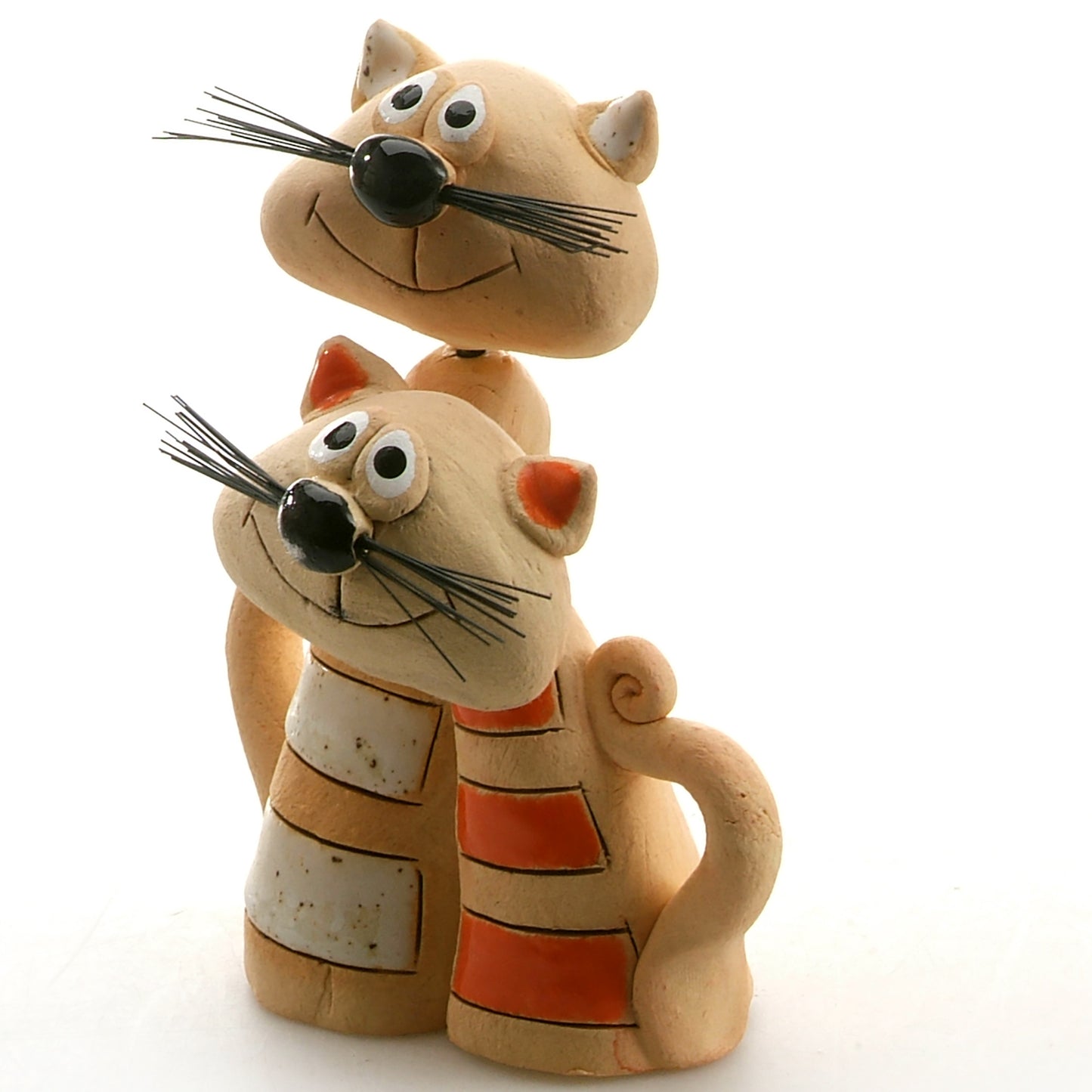 Handmade Ceramic White & Ginger Stripey Cat Pair