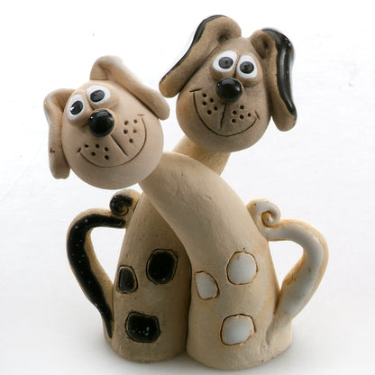 Handmade Ceramic White & Black Spotty Dog Pair