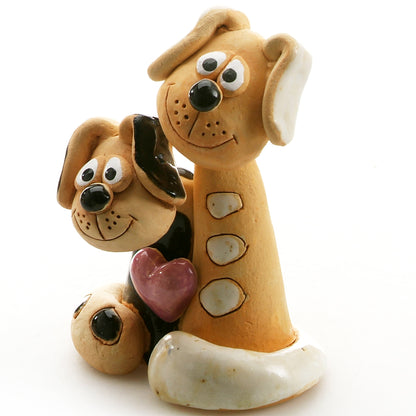 Handmade Ceramic Black & White Patchy Dog Couple with Pink Heart