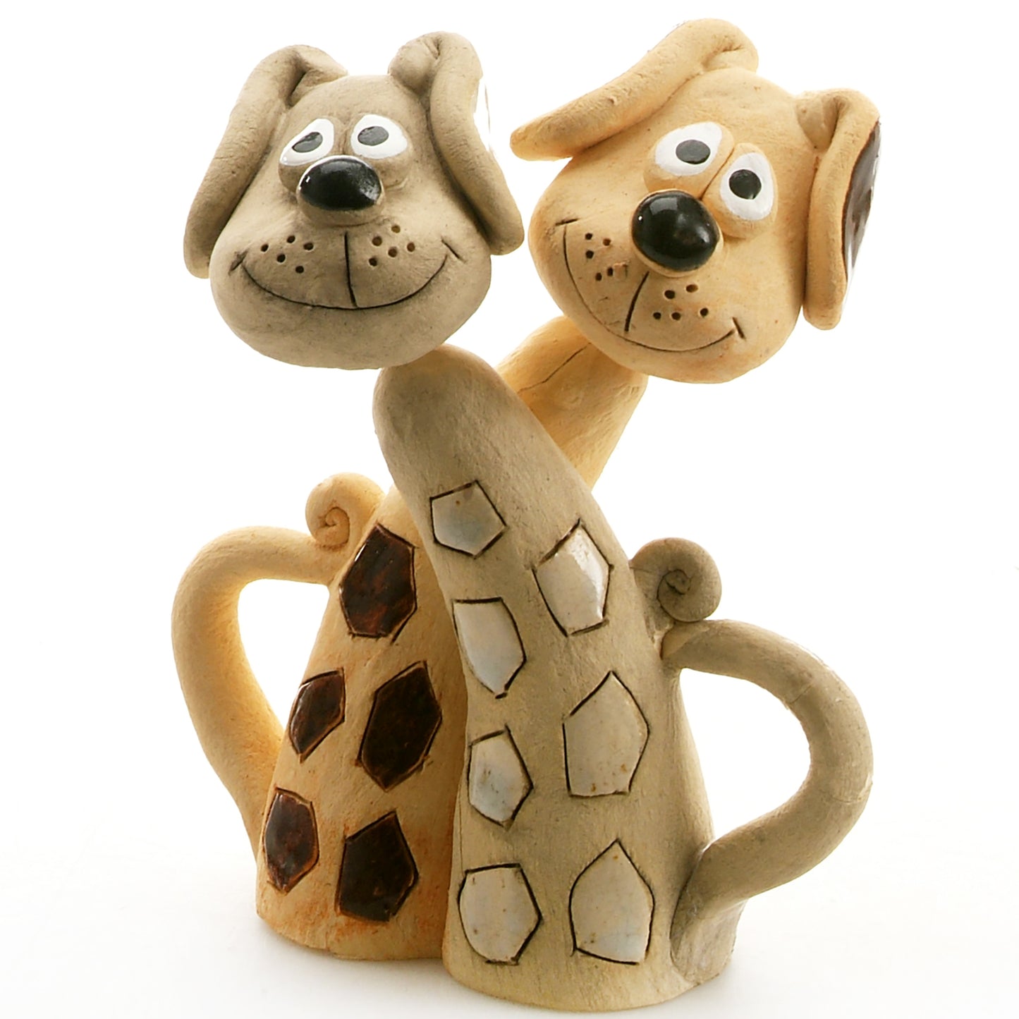 Handmade Ceramic Patchy Brown & White Dog Pair