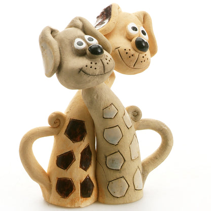 Handmade Ceramic Patchy Brown & White Dog Pair