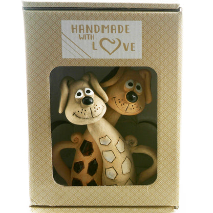 Handmade Ceramic Patchy Brown & White Dog Pair