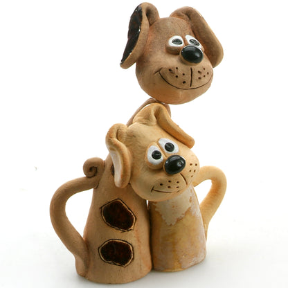 Handmade Ceramic Patchy Brown & Beige Dog Pair