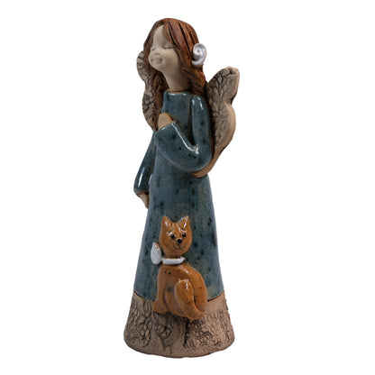 Handmade Ceramic Angel with Cat in Various Colours