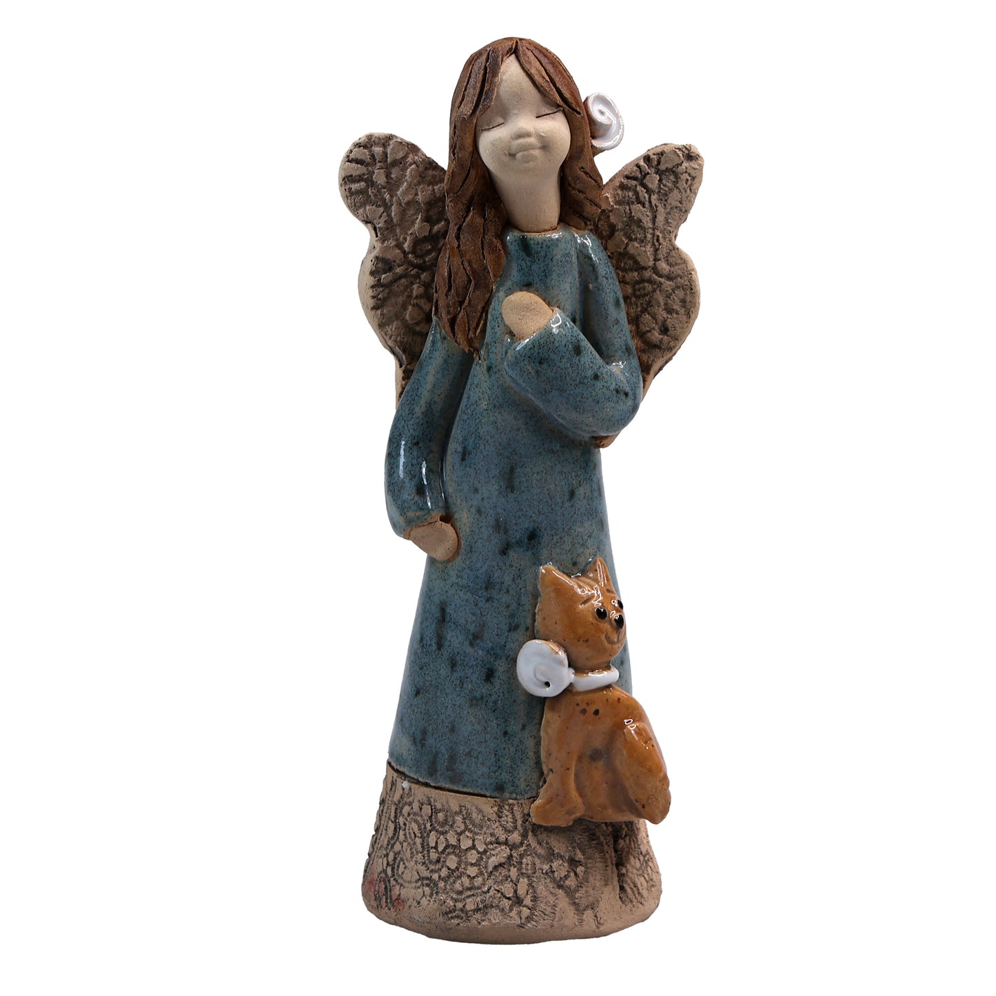 Handmade Ceramic Angel with Cat in Various Colours