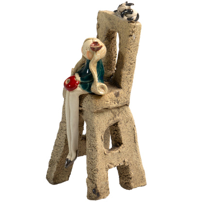 Handmade Ceramic Girl on Chair with Cat in Red, Teal, or White