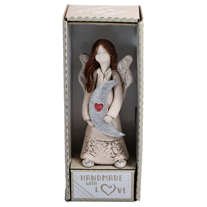 Handmade Rustic Natural Beige Ceramic Angel Holding Moon