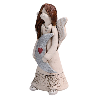 Handmade Rustic Natural Beige Ceramic Angel Holding Moon