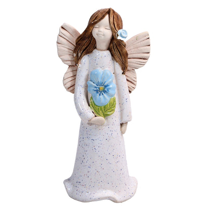 Handmade Ceramic Angel Holding Blue Forget-Me-Not