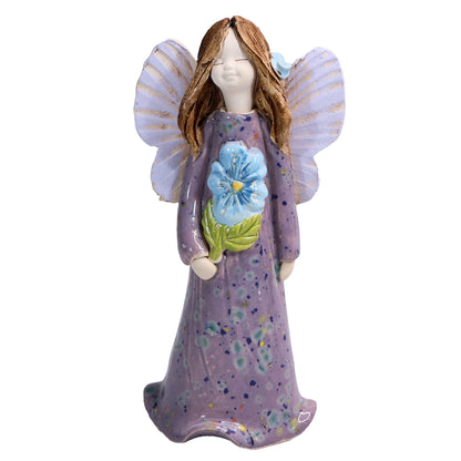 Handmade Ceramic Angel Holding Blue Forget-Me-Not
