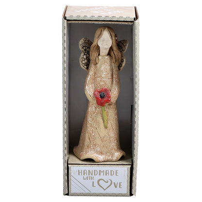 Handmade Ceramic Angel Holding Red Poppy