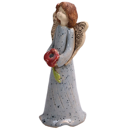 Handmade Ceramic Angel Holding Red Poppy