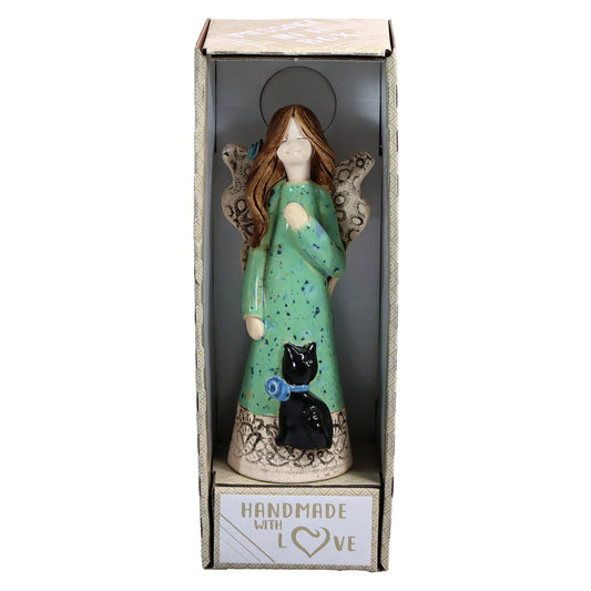 Handmade Ceramic Angel with Black Cat