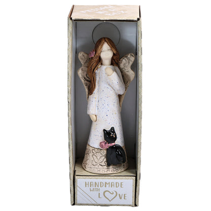 Handmade Ceramic Angel with Black Cat
