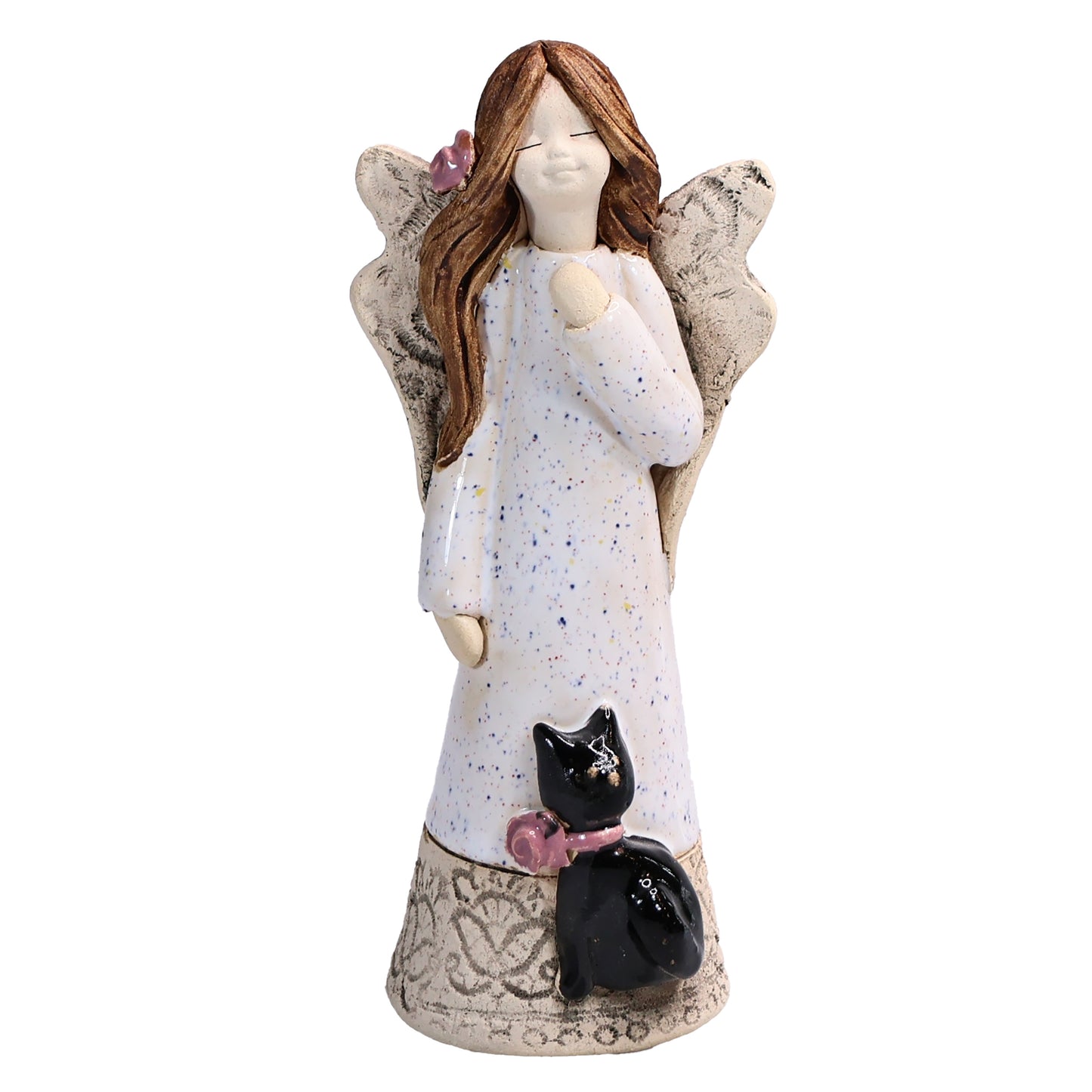 Handmade Ceramic Angel with Black Cat